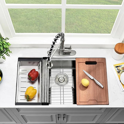 33 Inch Kitchen Sink Undermount Wokstation-Bokaiya 33x19 Stainless Steel Undermount Kitchen Sink Ledge Workstation 16 Gauge 10" Deep Handmade Single Bowl Under Mount Kitchen Basin with Cutting Board