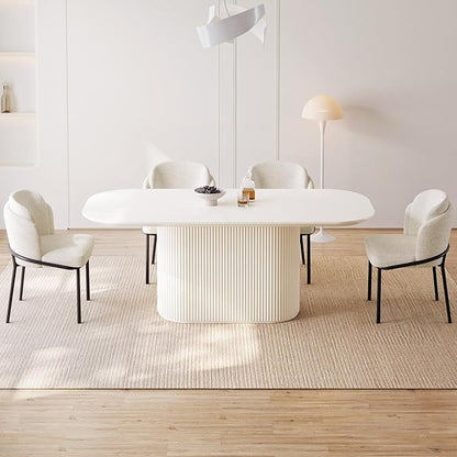 Miuuod 70" Extra Large Dining & Kitchen Table Set, Solid Kitchen Table with 6 Chairs,Large Oval Dinner Table with Rounded Corners for Dining Room,Living Room Furniture,Cream White