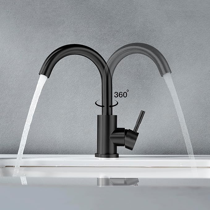 Wet Bar Sink Faucet Single Hole, Matte Black Single Handle Faucet for Kitchen or Bathroom Sink, Modern Stainless Steel Prep Sink Faucet Commercial Rv Sink Faucet Laundry Sink Faucet (No Drain)
