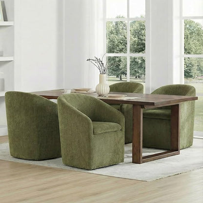 KISLOT Upholstered Dining Chairs Set of 2 with Casters, Modern Side Barrel Armchair with Washable Slipcover & Sturdy Metal Frame for Diningroom Bedroom Livingroom Reading Room, Green Fabric