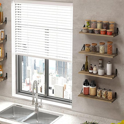 Fixwal Shelves for Room Wall, Width 4.7in Rustic Wood Wall Storage, Floating Shelves for Bedroom, Living Room, Kitchen, Bathroom, Office Decor and Plants Display (Set of 8 Carbonized Black)