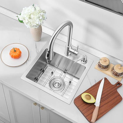 Herogo 15×15 Inch Drop In Kitchen Sink, Small Utility Deep Single Bowl Sink, Handmade for Rv Bar Laundry Room Outdoor Farmhouse
