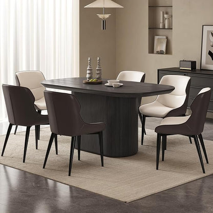 62.99" Oval Dining Table Set for 6, Modern Dining Room Table Set with 6 Chairs for Kitchen, Living Room, Bar, 7 Piece Kitchen Table Set, Dinner Table with Stable Oval Pedestal Black