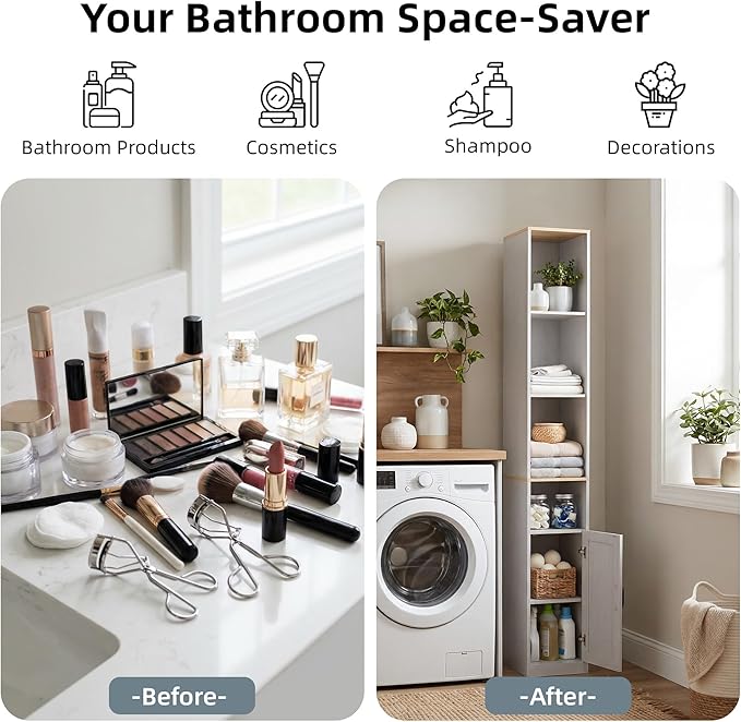 Casaphoria Space-Saving 72" Tall Narrow Bathroom Storage Cabinet, 6-Tier Slim Storage Cabinet with Adjustable Shelves, Anti-Tip Freestanding Display Shelf for Small Spaces, Apartments,White