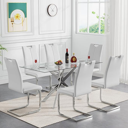 Glass Dining Table,51'' Rectangular Dining Kitchen Table,Modern X-Design Dining Room Table with Black Metal Base for Dining Room
