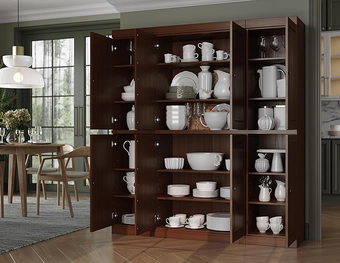 Palace Imports Solid Wood Pantry Cabinet - 71.5" Tall, 65" Wide - Freestanding Wooden Storage Cabinet w/Adjustable Shelves for Kitchen – Mocha, Renewable Eco-Friendly 100% Wood, Made in Brazil