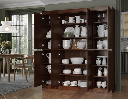 Palace Imports Solid Wood Pantry Cabinet - 71.5" Tall, 65" Wide - Freestanding Wooden Storage Cabinet w/Adjustable Shelves for Kitchen – Mocha, Renewable Eco-Friendly 100% Wood, Made in Brazil