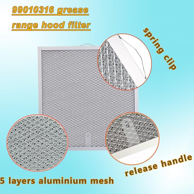 2-Pack S99010316 range hood filters by size 11-1/4" x 11-3/4" fit for b-roan Nu-t-one Ken-more range hood grease filters and WA65AF NTK7450000 990721400A etc stove hood filter replacement