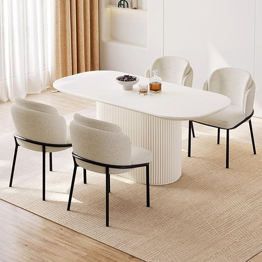 Miuuod 62.99" Extra Large Dining & Kitchen Table Set,with 4 Chairs for 6-8,Oval Dining Table Set,Dining Island Table Set for Lage Family,Cream White