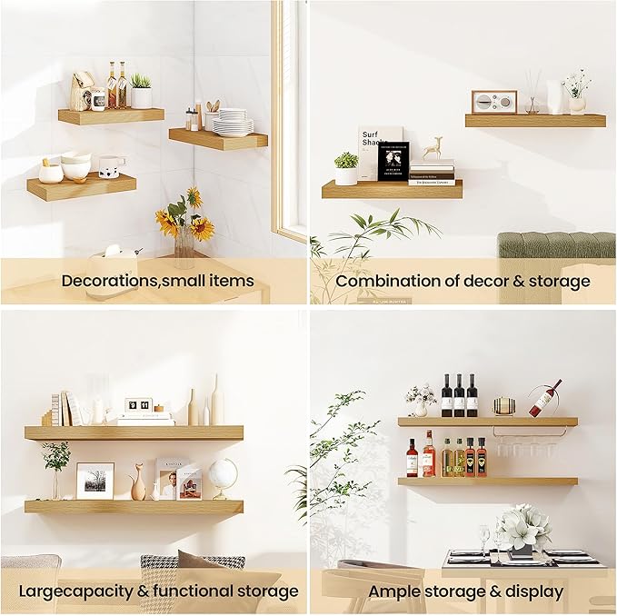 Vivelove 32 Inch Floating Shelves for Wall, 32x9 Display Shelves for Bathroom Living Room Kitchen Bedroom Office Farmhouse Home Decor - Set of 2, Oak