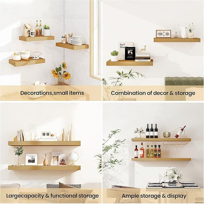 Vivelove 40 Inch Floating Shelves for Wall, 39.4x9 Display Shelves for Bathroom Living Room Kitchen Bedroom Office Farmhouse Home Decor - Set of 2, Oak