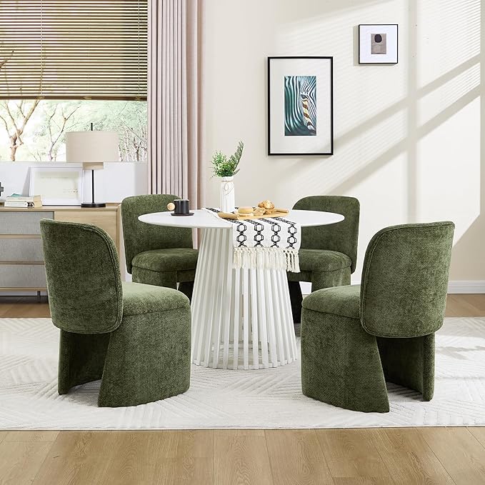 Hyfirm Modern Upholstered Dining Chairs Set of 4, Chenille Accent Side Dining Chairs Armless Kitchen Chair Parsons Chairs with Curved Back for Kitchen Dining Room Living Room, Moss Green