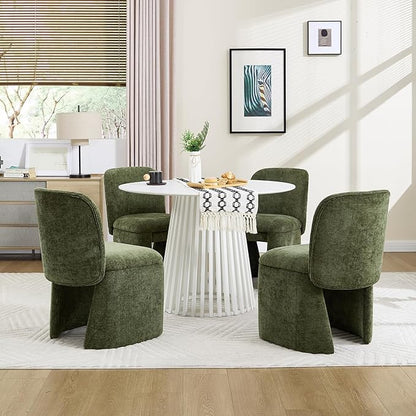 Hyfirm Modern Upholstered Dining Chairs Set of 4, Chenille Accent Side Dining Chairs Armless Kitchen Chair Parsons Chairs with Curved Back for Kitchen Dining Room Living Room, Moss Green