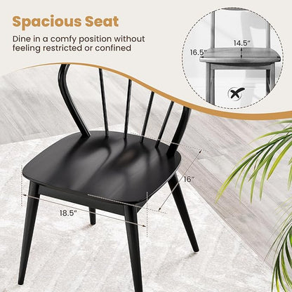 Giantex Wooden Dining Chairs Set of 4, Black Windsor Kitchen Chair w/High Spindle Back & Rubber Wood Legs, Wide Seat & Curved Backrest, Farmhouse Side Chairs, Armless Accent Chair for Home Restaurant