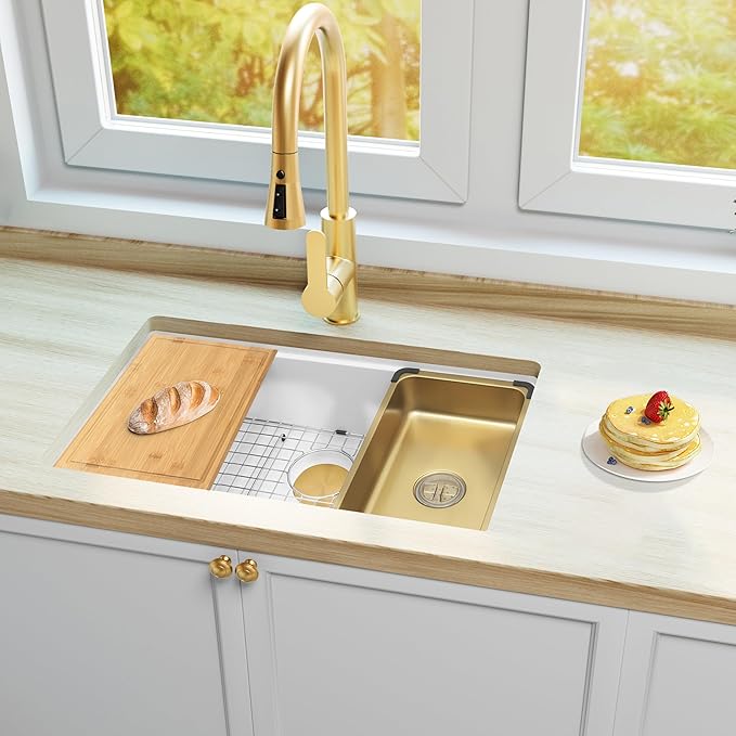 White Undermount Kitchen Sink 32 X 18 inch,Granite Composite Kitchen Sink Undermount/Drop In,Large Single Bowl Workstation Kitchen Sinks (White, 32" X 18")
