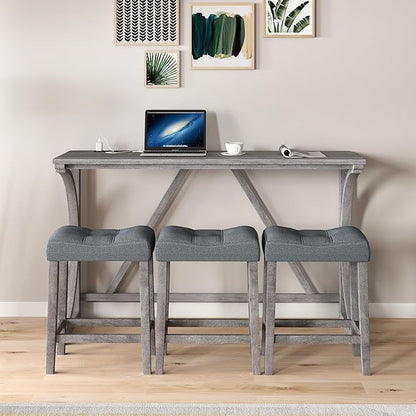 Bar Height Table and Chairs Set - 4-Piece Bar Table and Chairs for Kitchen, Dining Room, or Kitchen Island with Seating-Small Kitchen Table Set,Perfect as Dining Table with Chairs (Gray)