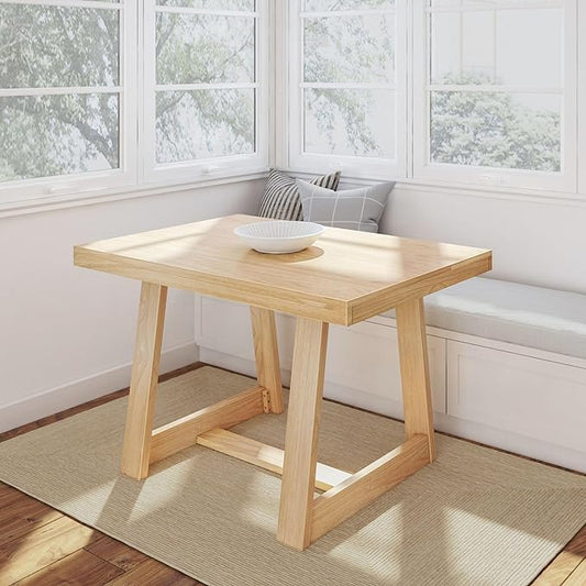 Plank+Beam 48 Inch Farmhouse Dining Table, Rustic Solid Wood Kitchen Table, Dinner Table for Dining Room, Home Office Furniture, Blonde Wirebrush