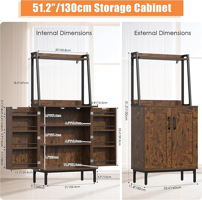 kepptory 51" Pantry Cabinet, Kitchen Pantry Storage Cabinet with, Storage Shelves, Modern Kitchen Hutch with Microwave Stand, Adjustable Shelves, Food Pantry Cabinet for Dining Room (Brown)
