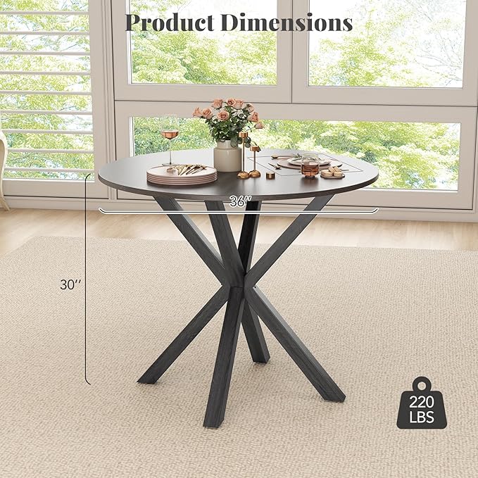 Giantex 36" Round Dining Table for 4, Farmhouse Kitchen Table with Rubber Wood Legs, Adjustable Foot Pads, Dining Room Tables for Dinette, Small Space, Dinner, Living Room, Restaurant