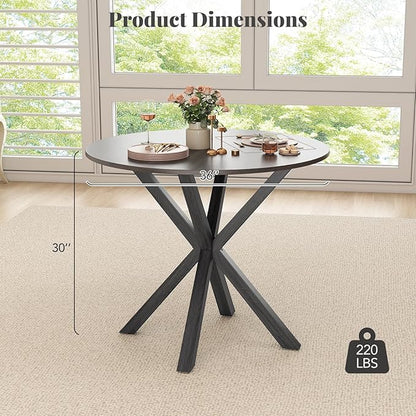 Giantex 36" Round Dining Table for 4, Farmhouse Kitchen Table with Rubber Wood Legs, Adjustable Foot Pads, Dining Room Tables for Dinette, Small Space, Dinner, Living Room, Restaurant