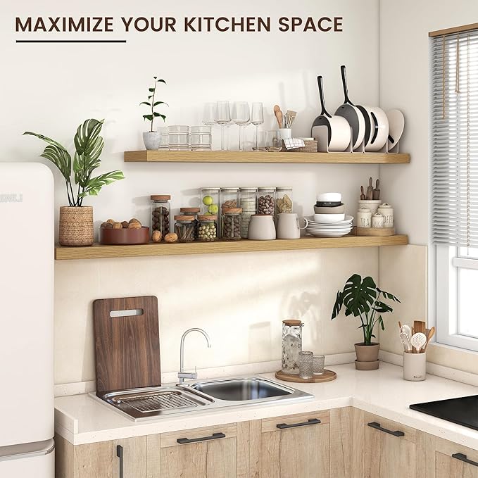 Venusmiles Floating Shelves for Wall, Engineered Wood Wall Shelves with Invisible Brackets for Living Room Bedroom Bathroom Office Kitchen Decor and Storage (Oak, 55" W x 9" D x 1.5" H) Set of 1