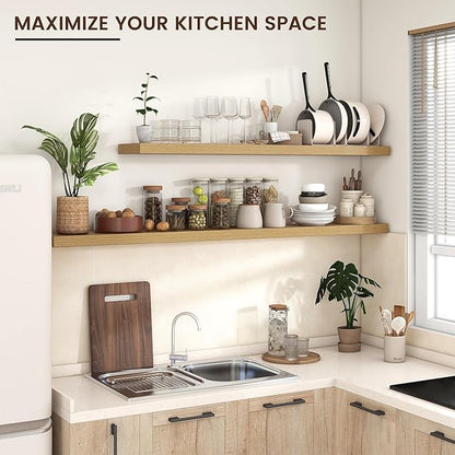 Venusmiles Floating Shelves for Wall, Engineered Wood Wall Shelves with Invisible Brackets for Living Room Bedroom Bathroom Office Kitchen Decor and Storage (Oak, 55" W x 9" D x 1.5" H) Set of 1