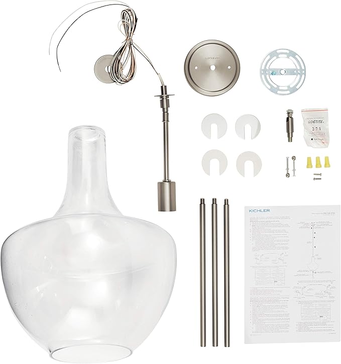 Kichler Everly 19.75" Kitchen Bell Pendant in Brushed Nickel, 1-Light Clear Seeded Glass Pendant Light, (19.75" H x 13.75" W), 42046NICS