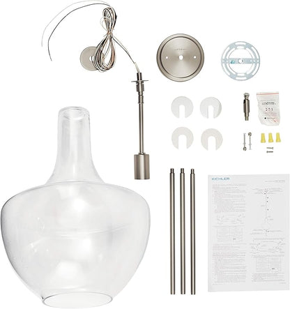 Kichler Everly 19.75" Kitchen Bell Pendant in Brushed Nickel, 1-Light Clear Seeded Glass Pendant Light, (19.75" H x 13.75" W), 42046NICS