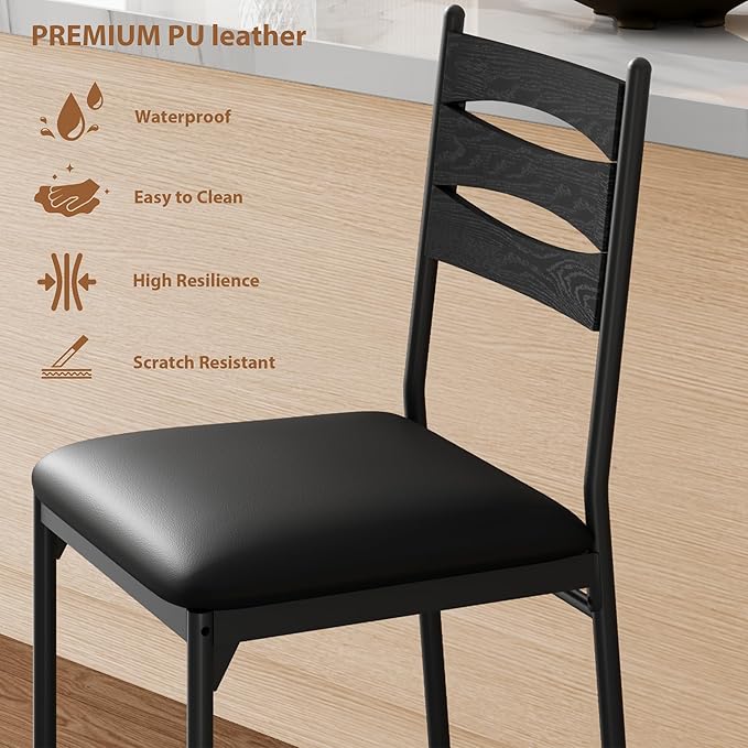 Garvee Bar Stools Set of 2, Counter Height Bar Chairs with Back and Thick Cushion, Upholstered Dining Chairs with Padded Seat, Barstools for Kitchen Island, Bar, Dining Room, Black