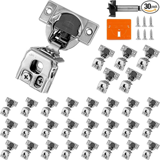 1-1/4 Inch Overlay Soft Close Cabinet Hinges, 30 Pack Slow Soft Close Hinges for Kitchen Cabinets Satin Nickel Hidden Self Closing Kitchen Cabinet Hinges for Cupboard