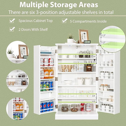 Tangkula Kitchen Pantry Cabinet, 17-Tier Buffet Sideboard with 2 Doors and 6 Adjustable Shelves, Kitchen Storage Cabinet, Space Saving Cupboard for Dining Room Living Room, 23 x 12 x 41 Inch (White)