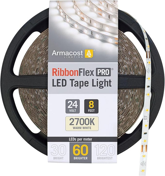 Armacost Lighting RibbonFlex Pro 24V White LED Strip Lights 60 LED/m, 2700K, 8.2 ft 135210