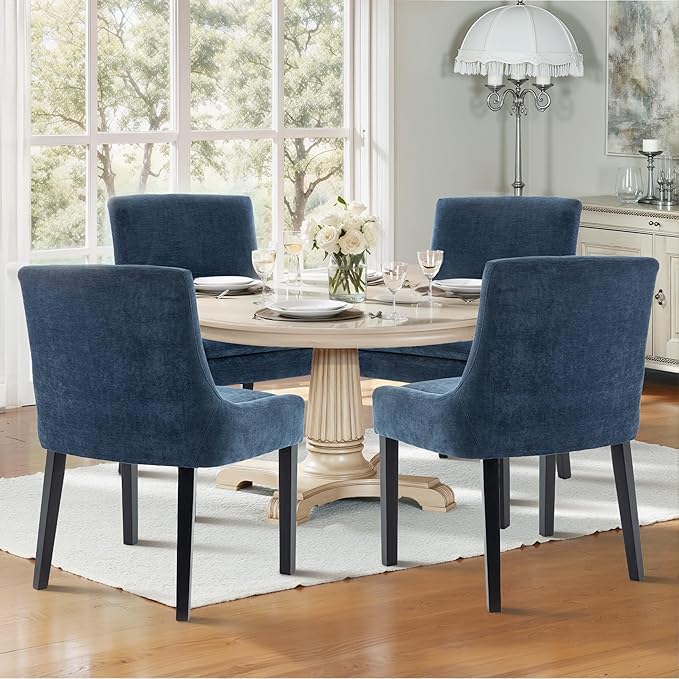 Dining Chairs Set of 6 – Extra Wide & Padded Fabric Dining Chairs with Solid Wood Legs, High-Density Foam Cushion, Mid-Back Modern Kitchen Chairs for Comfortable Everyday Use