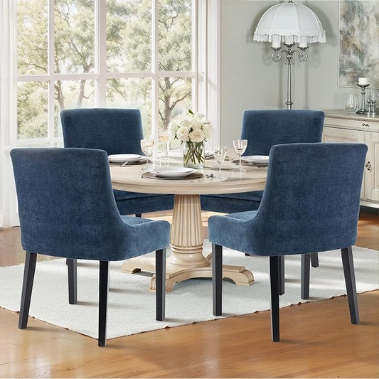 Dining Chairs Set of 4 – Extra Wide & Padded Fabric Dining Chairs with Solid Wood Legs, High-Density Foam Cushion, Mid-Back Modern Kitchen Chairs for Comfortable Everyday Use