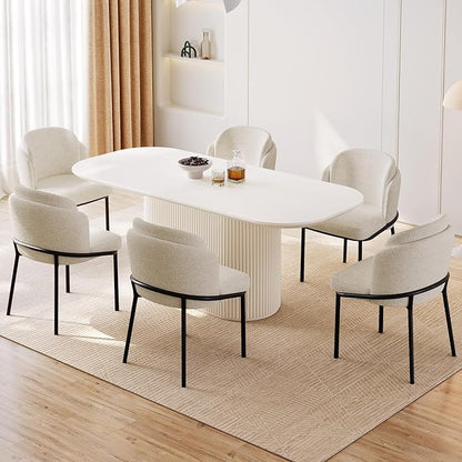 Miuuod 70" Extra Lage Dining & Kitchen Table Set,Kitchen Table with 4 Chairs,Large Oval Dinner Table with Round Corner for Dining Room,Living Room Furniture,Console Table Cream White