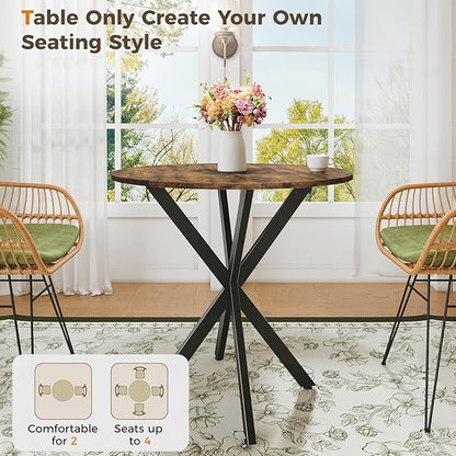 Unovivy 31.5" Small Round Dining Table for 2-4, Space Saving Circle Kitchen Dinner Table, Industrial Mid Century Modern Dining Room Desk for Kitchen, Apartment, Rustic Brown