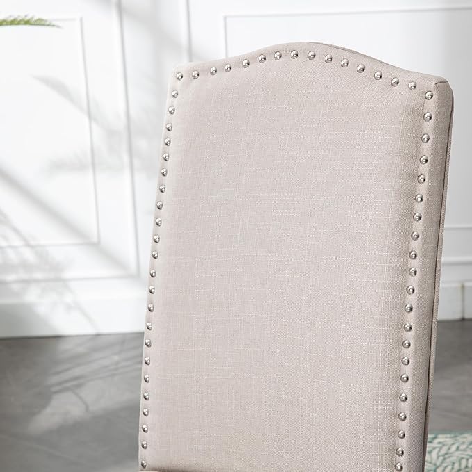 Upholstered Dining Chair Modern Stylish Parsons Kitchen Diner High Back with Silver Nailhead Trim & Wood Legs, Set of 2