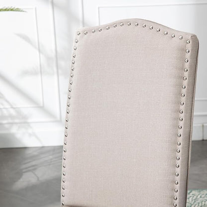 Upholstered Dining Chair Modern Stylish Parsons Kitchen Diner High Back with Silver Nailhead Trim & Wood Legs, Set of 2