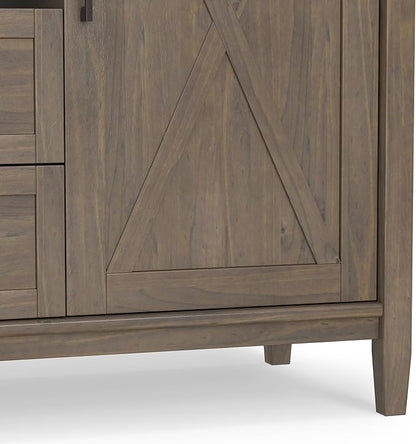 SIMPLIHOME Ela Solid Wood and Pine 54 inch x 18 inch Rectangle Transitional Sideboard with Wine Storage in Smoky Brown for The Dining Room and Kitchen