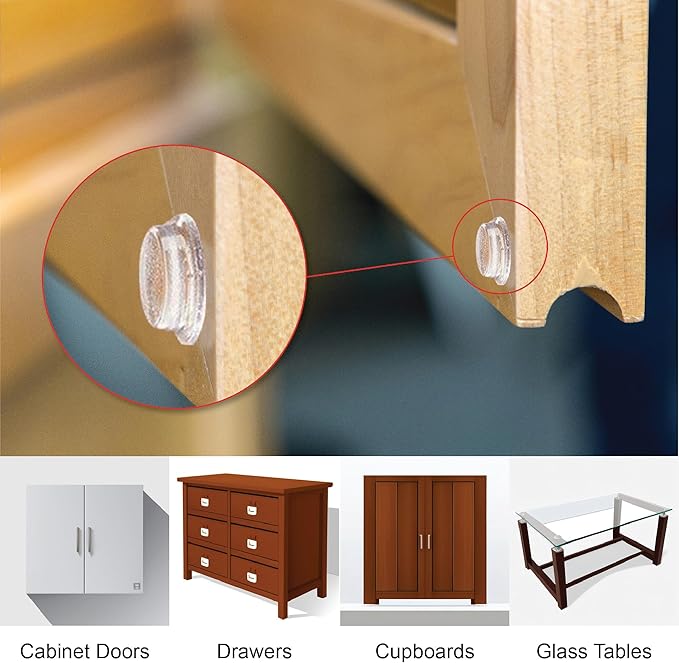 Pack of 200 Cabinet Door Bumpers - 1/2” Diameter Clear Adhesive Pads for Drawers, Glass Tops, Cutting Boards, Picture Frames, Small Furniture