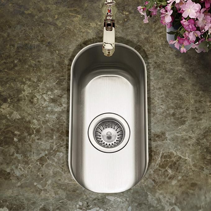 Houzer Club Stainless Steel Kitchen Bar & Prep Sink: 10 Inch Undermount Compact Oval Sink with Strainer, Durable & Versatile, Essential for Home & Apartment: CS-1105-1