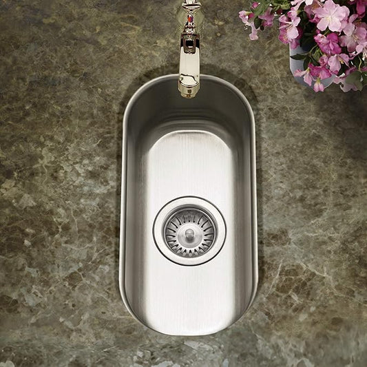 Houzer Club Stainless Steel Kitchen Bar & Prep Sink: 10 Inch Undermount Compact Oval Sink with Strainer, Durable & Versatile, Essential for Home & Apartment: CS-1105-1