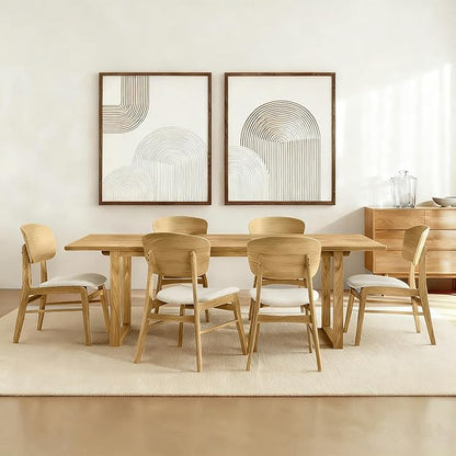 KISLOT Wooden Dining Chairs Set of 4, Upholstered Modern Dining Room Chairs, Mid Century Oak Kitchen Chairs with Ergonomic Wood Backrest for Farmhouse, Restaurant, Café (Cream Fabric & Original Color)