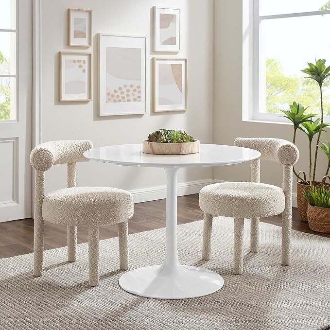 Modway Lippa Round 40" Mid-Century Modern Dining Table in White