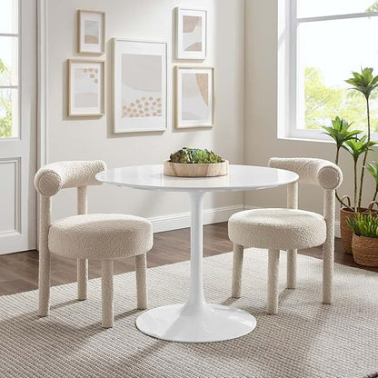 Modway Lippa Round 40" Mid-Century Modern Dining Table in White