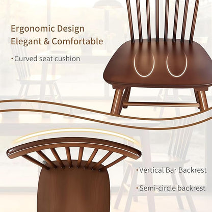 Windsor Dining Chairs Set of 6, Farmhouse Solid Wood Kitchen Chair with Spindle Back, Modern Side Dining Chairs Set for Dining Room, Kitchen, Restaurant, Brown