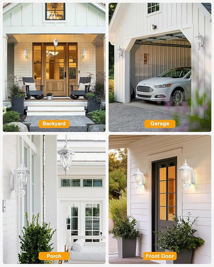 VIANIS Dusk to Dawn Outdoor Garage Lighting Fixtures White, Delicate Exterior Lighting Fixtures with Bubble Glass, White Porch Lights Outdoor for Doorway, Garden, Garage, Vintage Style, Waterproof