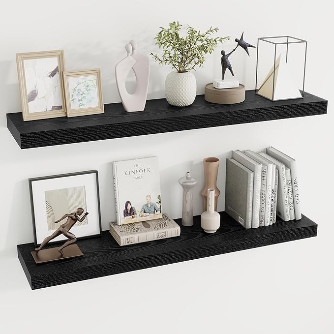 Dreamland 40 Inch Long Floating Shelves in White,9.3 Inch Deep Floating Shelf for Wall,Large Display & Storage Shelf, Wall Shelf for Bathroom Bedroom Living Room Kitchen Office，Set of 2