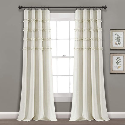 Lush Decor Vintage Stripe Yarn Dyed Cotton Blend Window Curtain Panels Pair, 40" W x 84" L Neutral - Striped Curtains for Living Room - Bedroom Curtains
