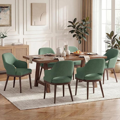 MALOL Wooden Dining Chairs Set of 6, Modern Fabric Upholstered Dining Room Chair, Kitchen Side Chairs, Farmhouse Dinner Chair with Open Back for Kitchen, Green